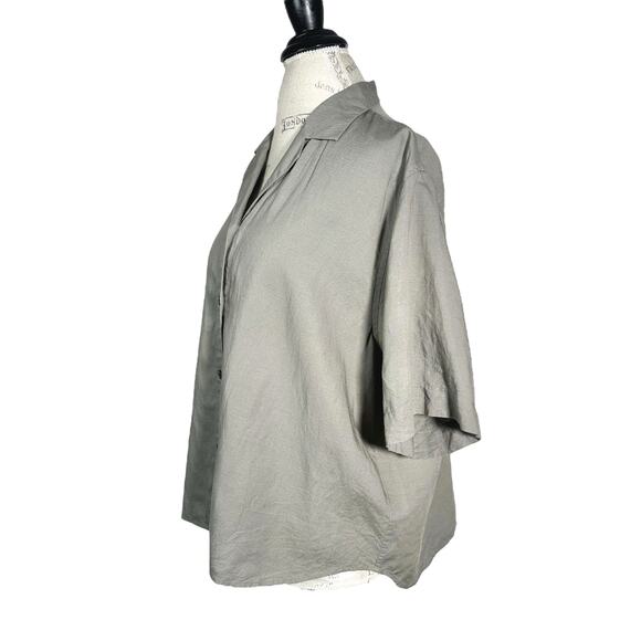 Uniqlo | Women | Slate Gray Boxy Minimalist Linen Blend Button Up Shirt | Large - Picture 4 of 9